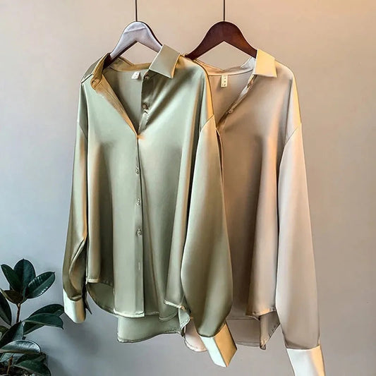 Satijnen Blouse met Klassieke Kraag