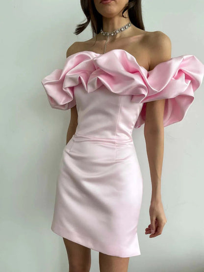 Satijnen Off-Shoulder Jurk met Ruches
