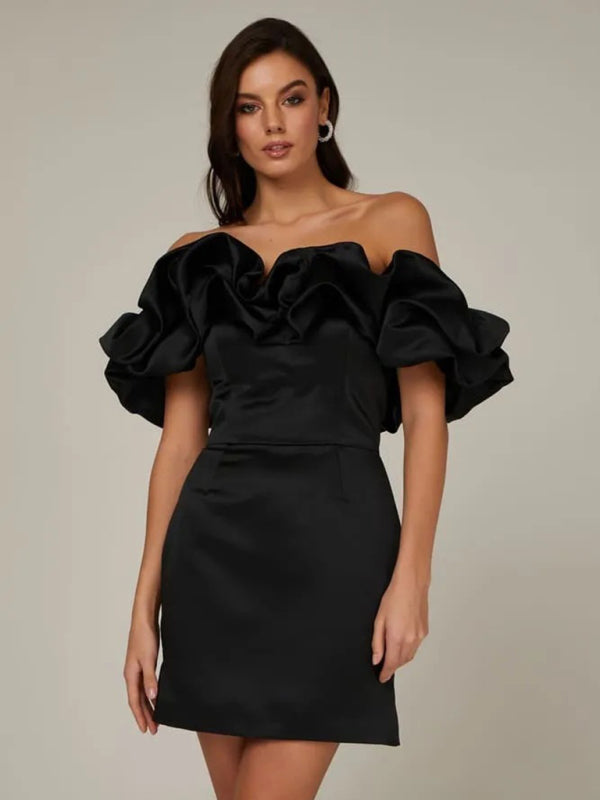 Satijnen Off-Shoulder Jurk met Ruches