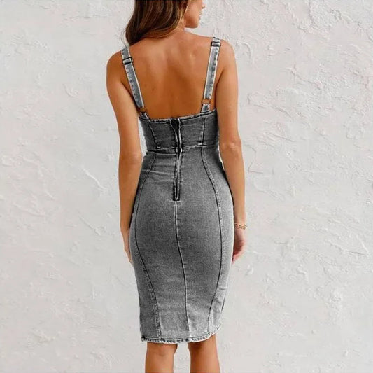 Slim Fit Denim Zomerjurk met U-Hals