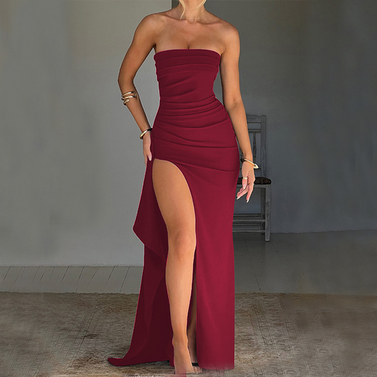 Straploze Lange Jurk met Elegante Split