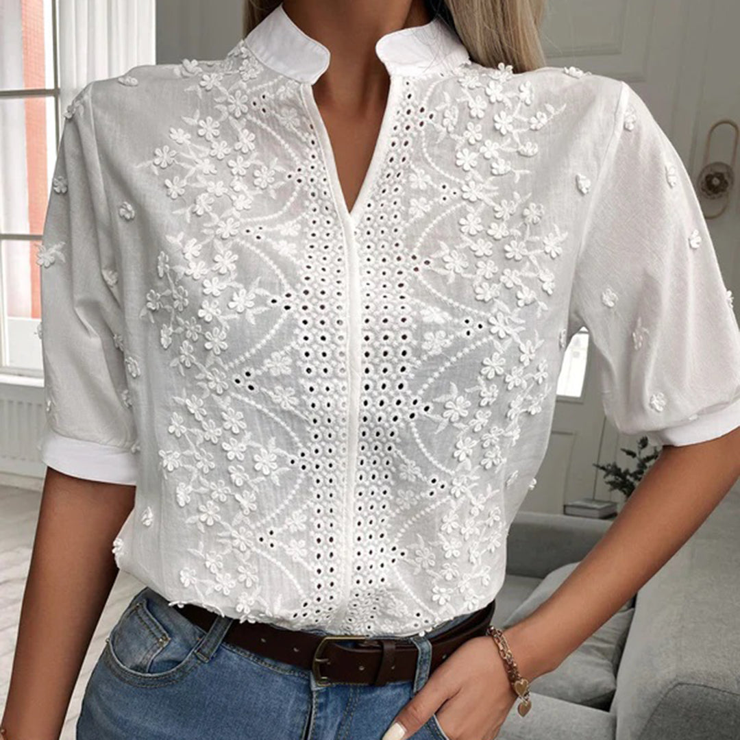 Tess - Elegante Damesblouse Korte Mouwen Wit