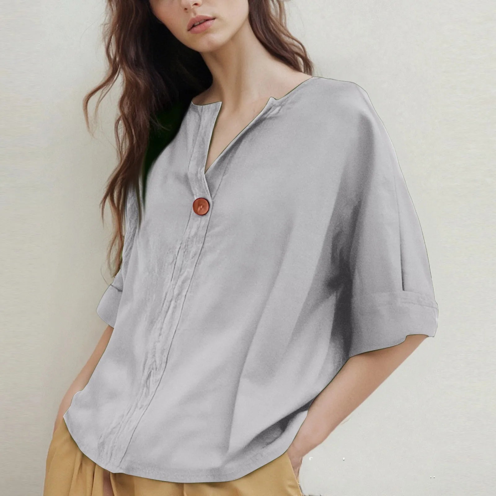 V-hals Blouse met Driekwartmouwen