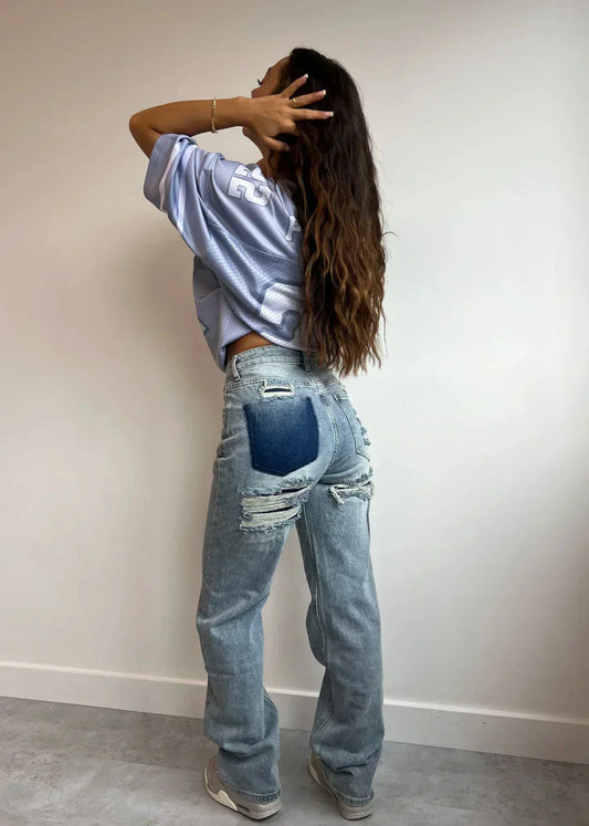 Vintage Dames Spijkerbroek met Ripped Details