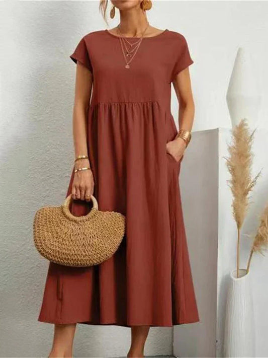 Vintage Katoenen Zomerjurk met O-hals