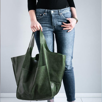 Vintage Oversized Leren Schoudertas Dames