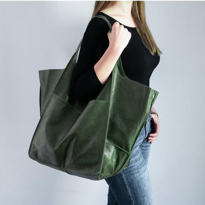 Vintage Oversized Leren Schoudertas Dames