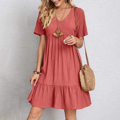 Vintage V-hals Ruffle Jurk Aneska