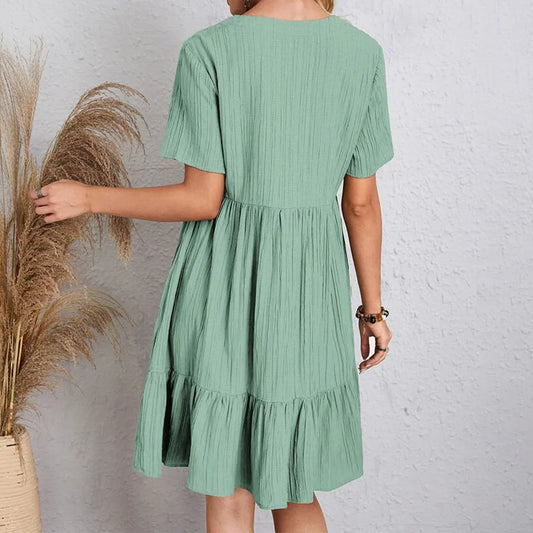 Vintage V-hals Ruffle Jurk Aneska
