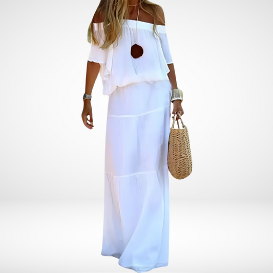Witte Off-Shoulder Maxi Strandjurk Chiffon