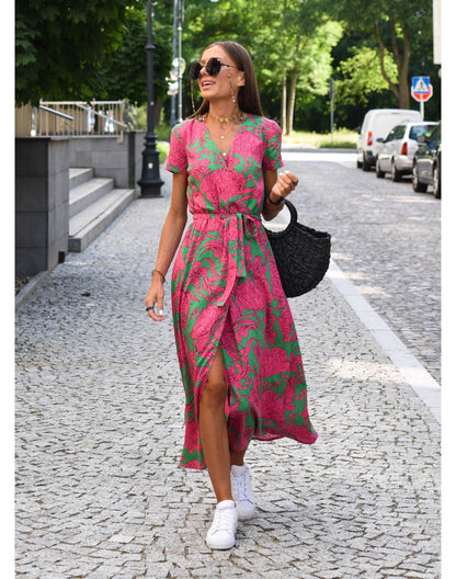 Zomerse Kleurrijke Comfortabele Maxi Jurk Rosa