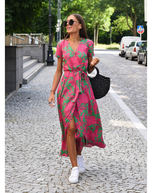 Zomerse Kleurrijke Comfortabele Maxi Jurk Rosa
