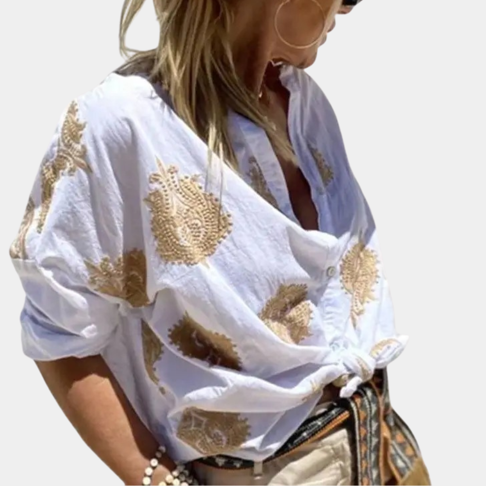 Zomerse Luchtige Damesblouse met Knoopprint